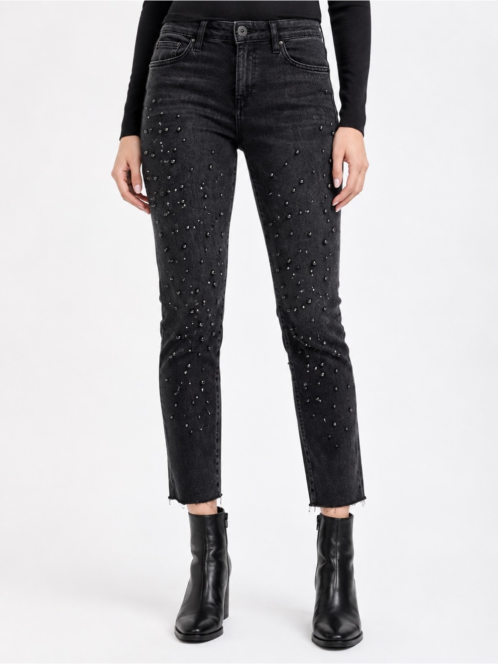 Joe’s Jeans Black Pearl Embellished High Rise Ankle Boyfriend Jeans Size 26 NWT